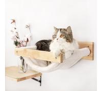 Fukumaru Cat Hammock - Wall Mounted Kitty Bed & Perch, Wooden Cat Wall Furniture, Stable Shelves for Sleeping, Playing, Climbing, Lounging - White Flannel