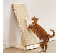 FUKUMARU Cat Scratcher, 60 cm Sisal Cat Scratching Post Ramp, Replaceable Scratching Mat for Indoor Cats, Wood Frame L Shape Wall Mounted Scratch, Cats Scratch Furniture Protector for Couch Sofa