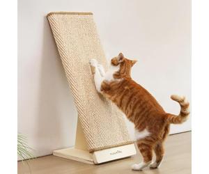 FUKUMARU Cat Scratcher, 60 cm Sisal Cat Scratching Post Ramp, Replaceable Scratching Mat for Indoor Cats, Wood Frame L Shape Wall Mounted Scratch, Cats Scratch Furniture Protector for Couch Sofa