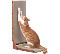 FUKUMARU Cat Scratcher, 68cm Cat Scratch Pad for Indoor Cats, L Shaped Cardboard Vertical Cats Scratching Board with Ball Toy, Walnut Color, 1 Pack