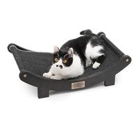 FUKUMARU Cat Scratcher Bed Sisal, 60 cm Durable Scratching Bed for Indoor Cats, Large Cat Scratch Pad, 100% Natural Sisal Hammock, Solid Wood Frame Lounger Chair for Sleep & Scratch (Black)