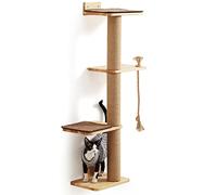 FUKUMARU Cat Scratching Activity Tree Wall Mounted, 50 Inch Scratch Post for Large Cats, with Bed, Rubber Wood Scratcher Posts Kittens, Brown (CP03)