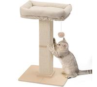 FUKUMARU Cat Scratching Post, Modern Style Tall Scratch Posts with Perch for Infoor Cats Adults, Large Cat Scratcher Tower with Bed, Small Tree with Raised Stand, Natural Sisal & Solid Wood
