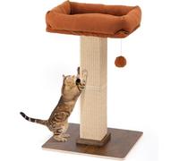 FUKUMARU Cat Scratching Post, Retro-Style Tall Scratch Posts with Perch for Infoor Cats Adults, Large Cat Scratcher Tower with Bed, Natural Sisal & Solid Wood