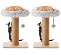 FUKUMARU Cat Scratching Post with Bed, Plant Style Kitten Scratcher, Solid Wood Post, Small Cat Tower Tree with Natural Jute Rope for Indoor Kitten & Cats (Pack of 2)