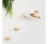 FUKUMARU Cat Wall Hammock with Two Steps Set, Modern Cat Climbing Shelves Furniture, Kitty Bed with Thickened Fabric for Sleep, Climb and Play