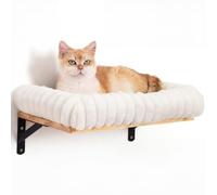 FUKUMARU Cat Wall Shelves, 17 x 10 Inch, Soft Cushion | Solid Rubber Wood Floating Shelf with Upgraded Installation, Kitten Wall Furniture for Sleeping, Playing and Scratching