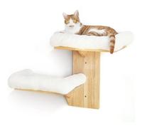 FUKUMARU Cat Wall Shelves, 2 Platform Cats Wall Furniture, Tree Shape Wall-Mounted Floating Shelf with Soft Cushion, Solid Rubber Wood Cat Perch for 16 Inch Drywall, Suitable for Climb, Play, Nap