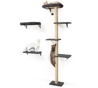 FUKUMARU Cat Wall Shelves, Stable Wall Mounted Cats Furniture Set, Kitten Scratching Post with Soft Cushion Perch, Space Saving Climbing Wall for 16 Inch Drywall - Gray