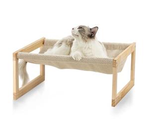 FUKUMARU Dog Bed, Large Breathable Cat Bed, Wooden Cat Hammock for Outdoor, 53 X 42 cm Elevated Pet Furniture Suitable for Kitty, Puppy, Rabbit, Bunny and Small Animal