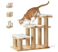 FUKUMARU Dog Stairs, Solid Wood Pet Stairs with Cat Scratching Post, Transformable Cat Ramp Can Hold Up to 200 lbs, 20 Inch Pet Steps for Dogs and Cats to Climb High Bed and Couch, Over 6 Combinations