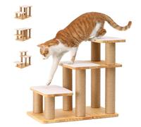 FUKUMARU Dog Stairs, Solid Wood Pet Stairs with Cat Scratching Post, Transformable Cat Ramp Can Hold Up to 200 lbs, 20 Inch Pet Steps for Dogs and Cats to Climb High Bed and Couch, Over 6 Combinations
