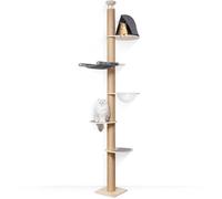 FUKUMARU Floor to Ceiling Cat Tree, 6 Level Adjustable Height Climbing Tower with Thickened Scratching Posts, Cat Activity Center with Transparent Capsule and Cozy Hammock