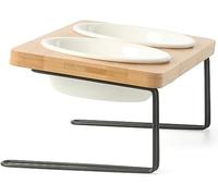 FUKUMARU Raised Cat Bowls, Small Dog 15° Tilted Elevated Food Feeding Dishes, Solid Bamboo Water Stand Feeder Set for Cats and Puppy