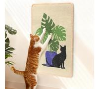 FUKUMARU Sisal Cat Scratching Mat, 60 x 40 cm Natural Sisal Cat Scratch Pad Mats for Indoor Cats, Horizontal Cats Wall Scratcher Kitten Floor Rug with Sticky Tapes, Furniture Protector(Monstera)