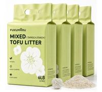 FUKUMARU Tofu Cat Litter, 24lb Clumping & Odor Management, Gardenia Scent, Bean Dregs & Cassava Starch, Low Dust, Water-Soluble, Low Tracking, High Absorbent, 6lb x 4 Bags