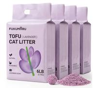 FUKUMARU Tofu Cat Litter, 24lb - Lavender Scent, Firm Clumping, Natural Odor Control, Low Dust, Flushable Plant-Based Pellets, 2.7Kg x 4 Bags