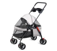 Fukursul 4-Wheel Outdoor Travel Dog & Cat Folding Stroller with Cup Holder, Breathable & Visible Mesh, Small Pet Cage Stroller for Dogs & Cats, Portable & Convenient Grey