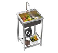 Fukursul Freestanding Stainless Steel Kitchen Sink, Single Bowl Utility Sink with 360° Swivel Tap & Stable Frame, Fast Drainage for Small Kitchens, Rental Flats & Utility Rooms Stainless Steel