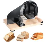 Fukursul Manual Bread Slicer for Homemade Sourdough Loaf, Hand Crank Cutter with Adjustable Thickness and Steel Fence, Stainless Steel Slicing Machine for Bagels, Toast and Cakes Black
