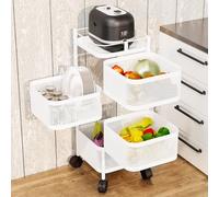 Fukursul Vegetable Rack, 5-Layer Kitchen Trolley on Wheels, Rotating Trolley, Kitchen Trolley, Fruit Basket Storage Container, Fruit Vegetable Metal Wire Shelf with Top Lid for Living Room, Kitchen W