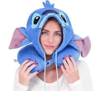 Ful Disney Stitch Hooded Neck Pillow with 3D Ears, Travel Accessories for Airplane, Car and Office, Comfortable and Breathable, Blue