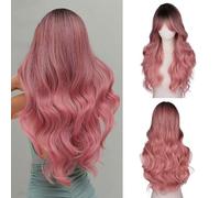 Fulang Hair Long Ombre Pink Wig for Women, Long Curly Heat Resistant Fibre Synthetic Wig Ombre Pink Wigs, Peruka Women's Natural Hair for Daily Use