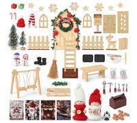 Fulasofia Gnome Door Set 74 Pieces, Gnome Accessories Christmas, Gnome Construction Site Set, Christmas Gnome Set, Miniature Gnome Accessories, Christmas Decoration with Gnome Stencil, Footprints