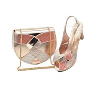 FULBHPRINT African Party Shoes Bag Set Nigerian Women's Platform Heels with Matching Clutch for Wedding Champagne
