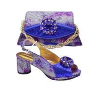 FULBHPRINT Italian Design Nigerian Wedding Shoes Bag Set Stiletto Heels for Women, Luxury for Bridal Dress Matching Blue