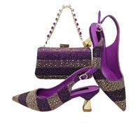FULBHPRINT Italian Design Satin Pumps and Matching Clutch Bag Rhinestone Embellished Pointed Toe Heels Set for Women