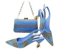 FULBHPRINT Italian Design Satin Pumps and Matching Clutch Bag Rhinestone Embellished Pointed Toe Heels Set for Women