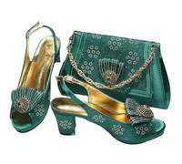 FULBHPRINT Italian Design Wedding Shoes Bag Set Girly Gold Glitter Pumps with Diamond Accents, Metal Clasp Purse