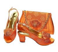 FULBHPRINT Italian Design Wedding Shoes Bag Set Girly Gold Glitter Pumps with Diamond Accents, Metal Clasp Purse