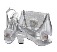 FULBHPRINT Italian Design Wedding Shoes Bag Set Girly Gold Glitter Pumps with Diamond Accents, Metal Clasp Purse