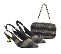 FULBHPRINT Italian Design Women Wedding Shoes Bag Set Bridal Luxury Pumps with Matching Clutch for Brides Wedding Black