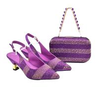 FULBHPRINT Italian Design Women Wedding Shoes Bag Set Bridal Luxury Pumps with Matching Clutch for Brides Wedding Purple