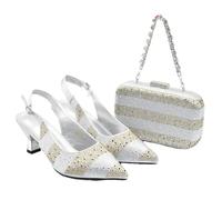FULBHPRINT Italian Design Women Wedding Shoes Bag Set Bridal Luxury Pumps with Matching Clutch for Brides Wedding Silver