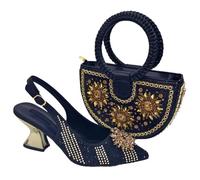 FULBHPRINT Italian Women's Wedding Shoes Bag Set Comfort Stiletto Heels with Rhinestones for Bridal Party Gift Black