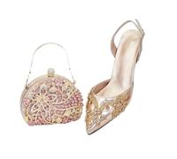 FULBHPRINT Nigerian Luxury Heels Diamond Bag Set Women's Italian Style Pointed Toe Pumps with Matching Clutch