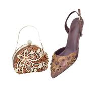 FULBHPRINT Nigerian Luxury Heels Diamond Bag Set Women's Italian Style Pointed Toe Pumps with Matching Clutch
