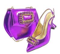 FULBHPRINT Nigerian Wedding Heels Bag Set Women's Italian Style Pointed Toe Sandals with Matching Clutch for Bridal Party Purple