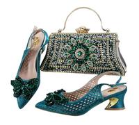 FULBHPRINT Women's Italian Stlye Wedding Shoes Bag Set Winter Low Heel Pumps with Matching Clutch for Bridal Party