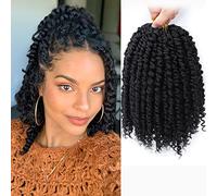 Fulcrum Passion Twist Hair - 8 Pieces Crochet Braided Hair Strands for Black Women Pre Wound with Curly Ends (8 inch), 1B#