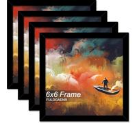FULDGAENR 6x6 Picture Frame Set of 4, Black Frames for 6 x 6 Inch Photo Poster Certificate, High Transparency Wall/Tabletop Frame with Horizontal Vertical Display (4 Pack | Black | 6"x6")