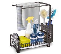 Fuleadture Sponge Holder, Sink Organizer with Drain Pan, Kitchen Counter Organizer Sponge Brush Soap Dish Dishcloth Holder Rack, Sink Tray Drainer Rack Stainless Steel (Bronze)