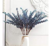 FuleHouzz 3 Pcs Soft Touch Artificial Eucalyptus Leaves Spray 31.5" Fake Silver Dollar Greenery Stems for Home Wedding Floral Arrangement, Blue