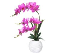 FuleHouzz Artificial Orchids in Vase Fake Real Touch Orchid Flowers in Pot Faux Phalaenopsis Potted with Ceramic Vase for Home Office Wedding Table Decoration, Fuchsia