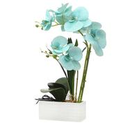 FuleHouzz Artificial Real Touch Orchid Flowers in Pot Fake Phalaenopsis Flower with White Ceramic Vase Faux Orchids Arrangement for Home Table Office Wedding Party Decoration (Golden Blue)