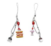 FULEIZI Cake Ice Cream Spoon Fork Pendant Phone Charm Hangings Rope Phone Chain Strap Bag Decoration Keychain Accessories